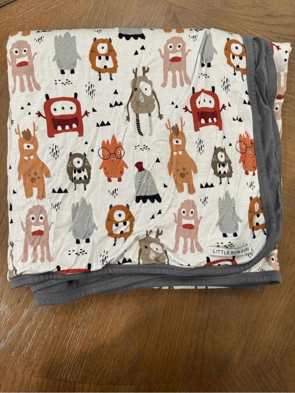 Little Bum Bums Kids Monster Print Throw Blanket - White & Gray